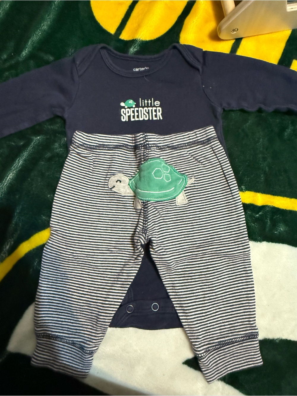 Carter's Navy & Green Turtle Striped One-Piece